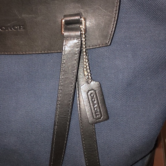 Coach large tote bag. Navy blue canvas black leather trim - Picture 7 of 8
